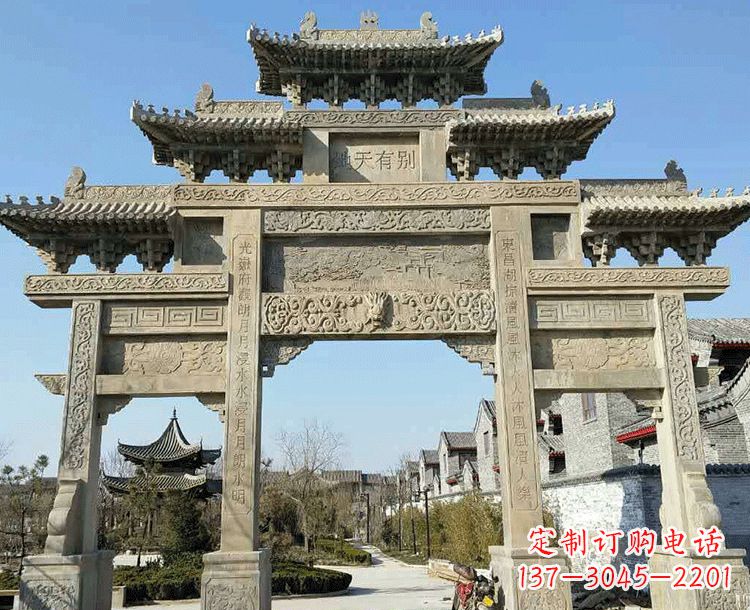 宁波中领雕塑-把双主楼石雕楼牌坊定制出精美之美