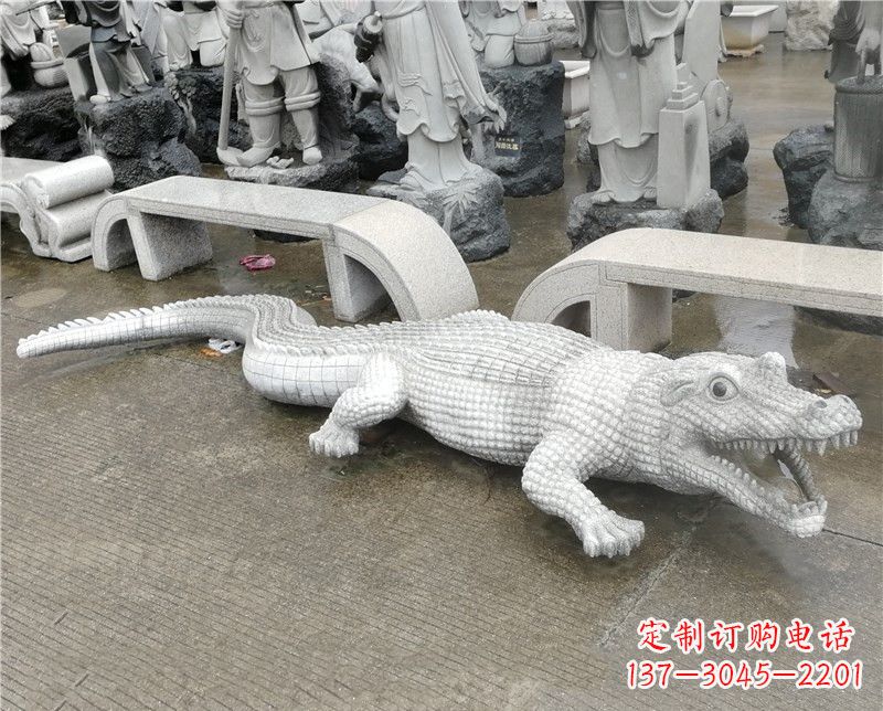 宁波石雕鳄鱼花岗岩园林景区观赏动物摆件