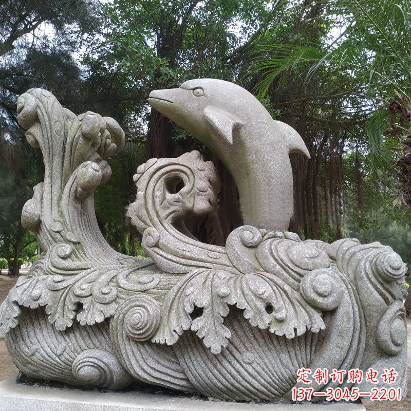 宁波石雕海豚-公园园林水景动物雕塑