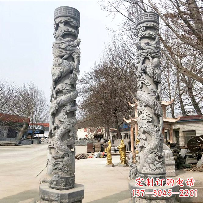 宁波中领雕塑传统工艺制作精美石雕盘龙柱