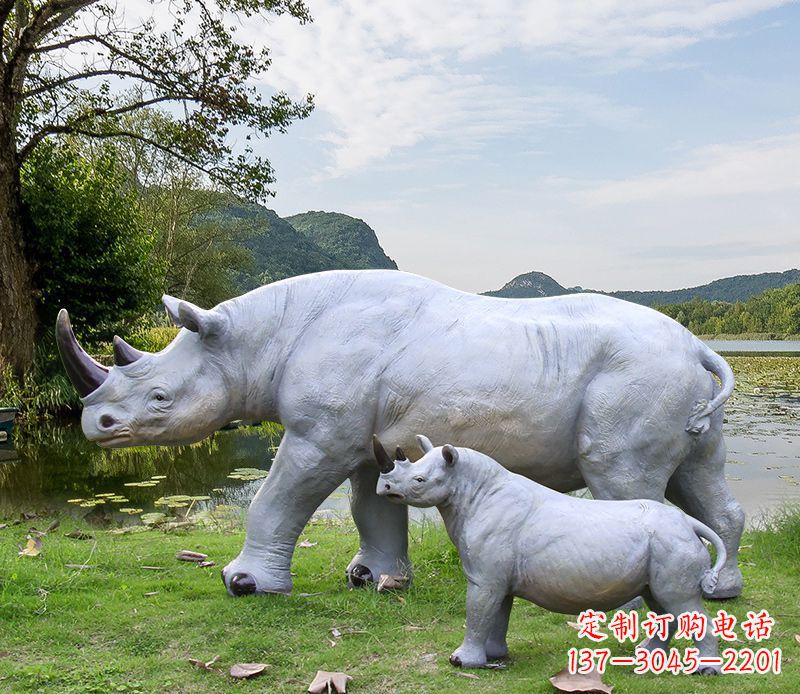 宁波石雕犀牛母子雕塑