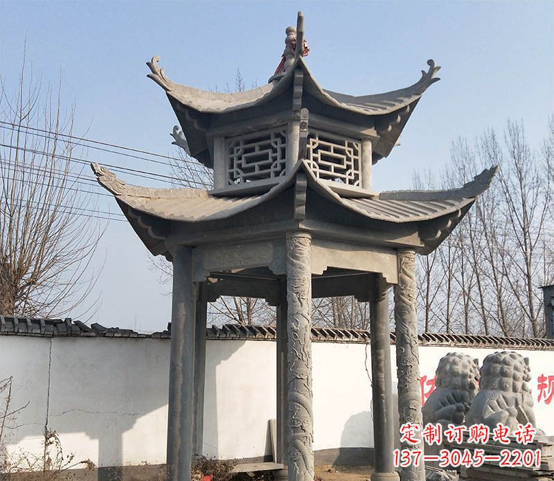 宁波双层户外凉亭石雕 (2)