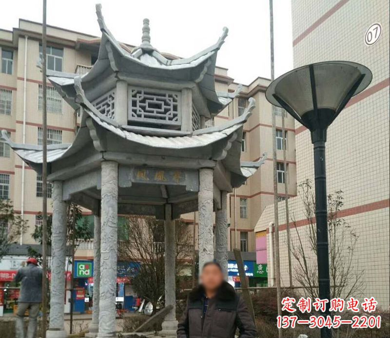 宁波双层六角凉亭石雕