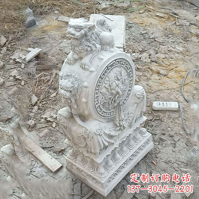 宁波双龙石雕门墩汉白玉狮子头