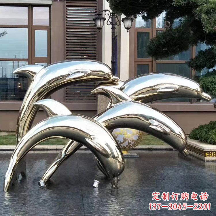 宁波水景不锈钢海豚雕塑-城市广场创意动物雕塑