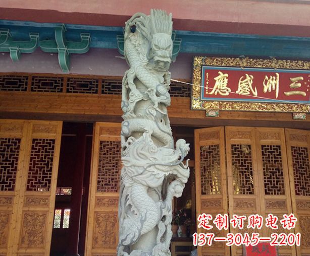 宁波寺庙景观龙柱石雕 (2)