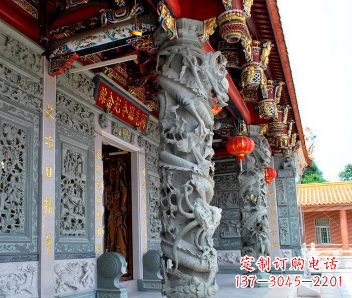 宁波寺庙景观龙柱石雕