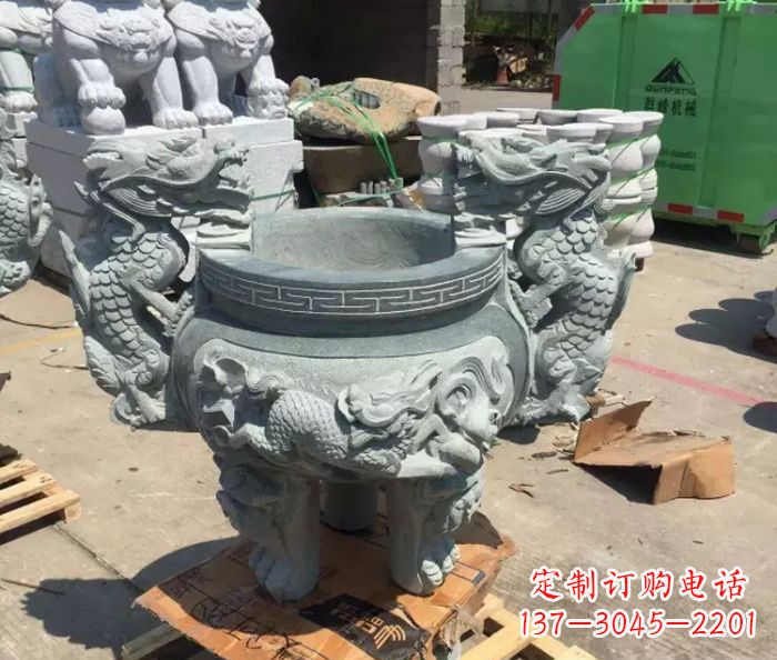 宁波寺庙景观青石龙头香炉石雕 (2)