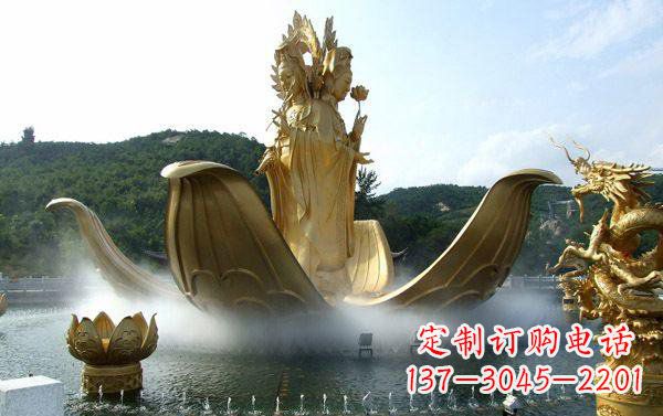 宁波寺庙三面观音雕像