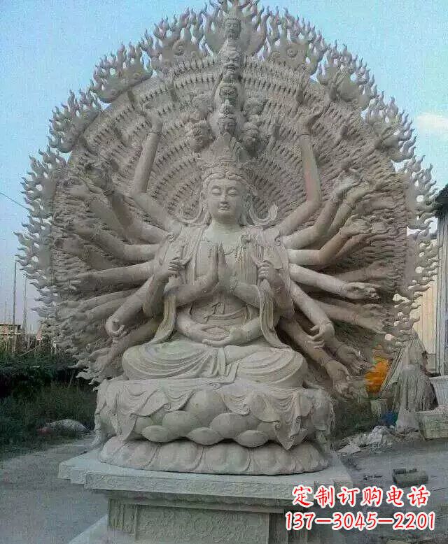 宁波寺庙坐式千手观音石雕