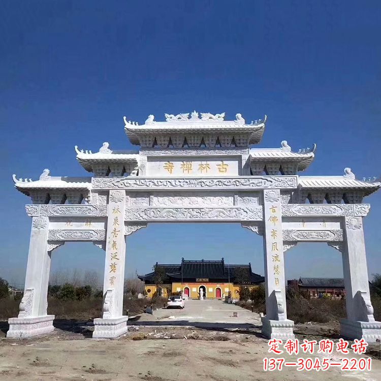 宁波寺院大门汉白玉石雕牌楼