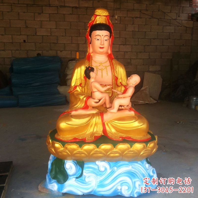 宁波送子观音彩绘漆金雕塑