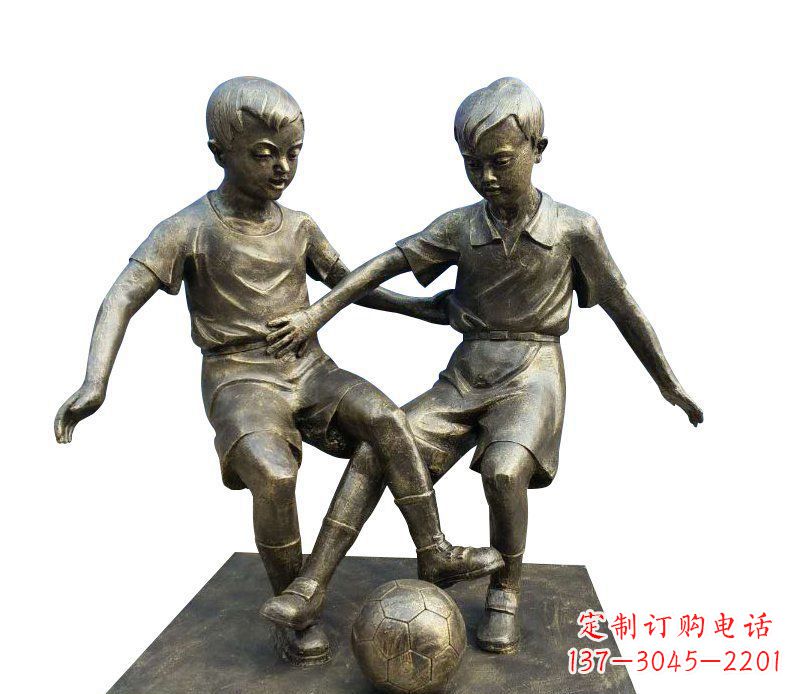 宁波踢足球的儿童铜雕 (2)