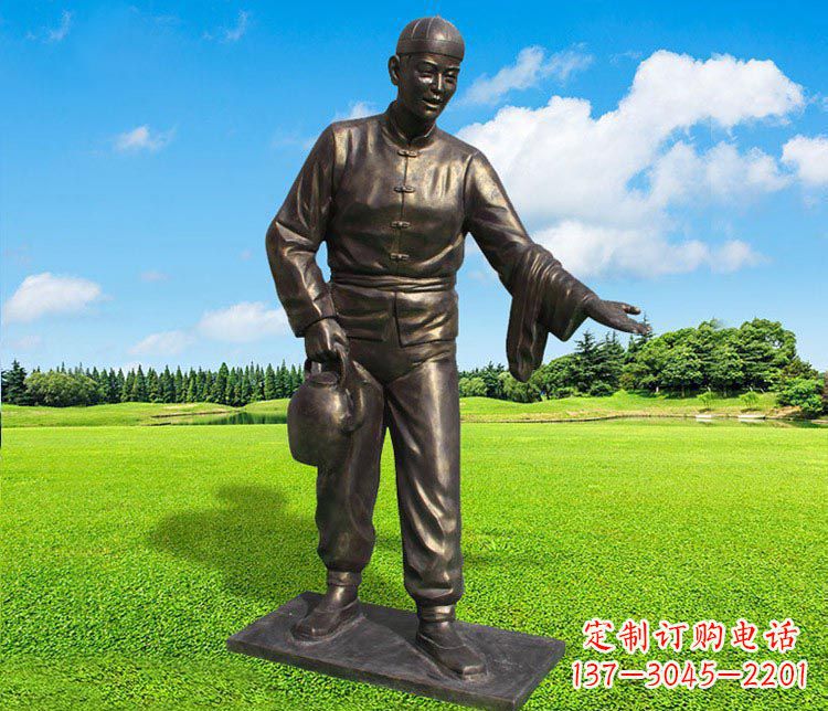 宁波提茶壶的店小二铜雕