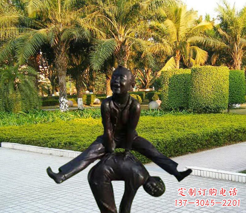 宁波跳山羊的儿童铜雕