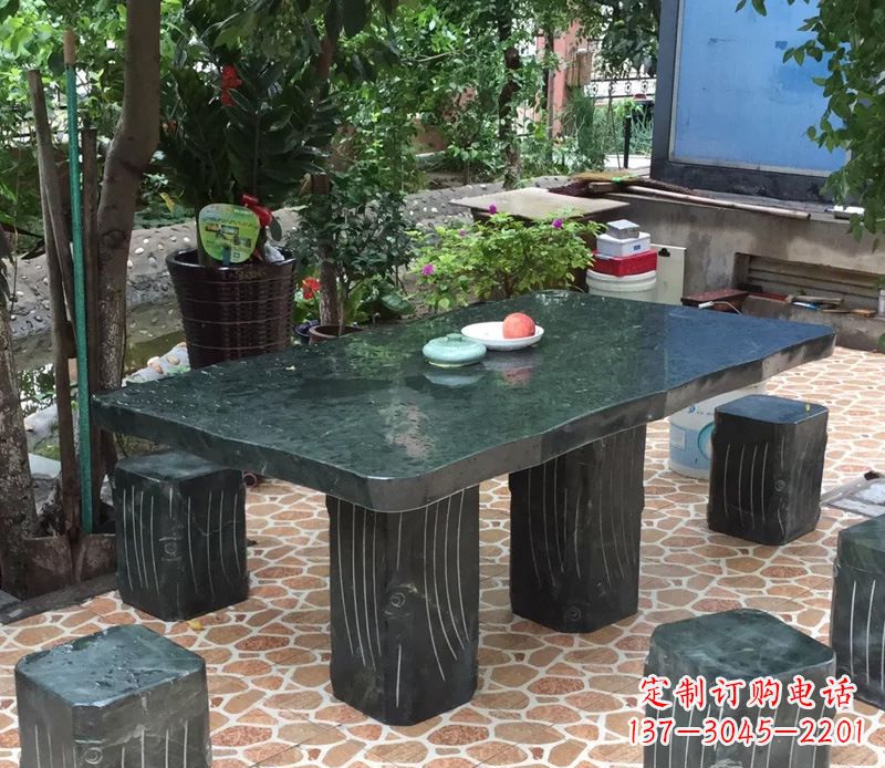 宁波庭院长方形石桌凳雕塑