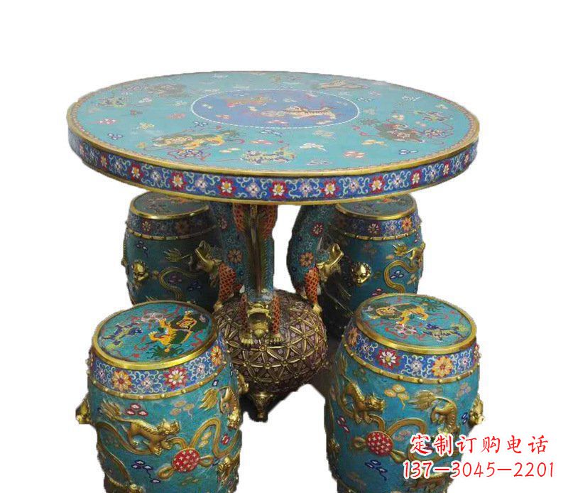 宁波铜雕彩绘小象圆桌景观摆件