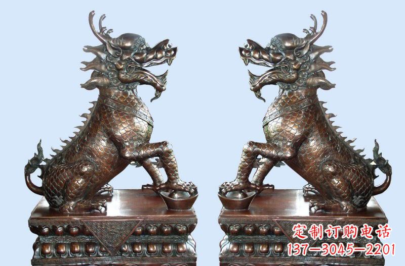 宁波铜雕踩元宝招财麒麟