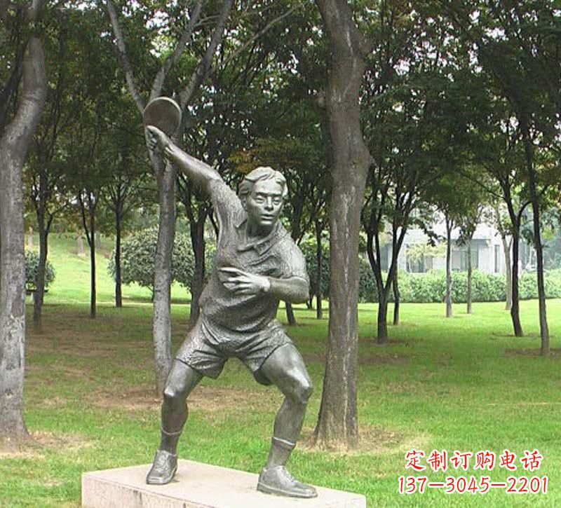 宁波铜雕打乒乓球人物