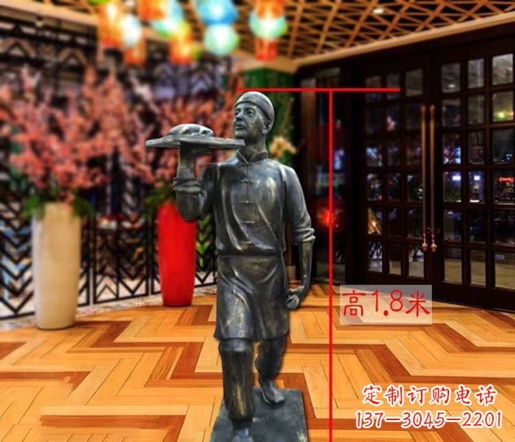 宁波铜雕店小二人物雕塑 (2)