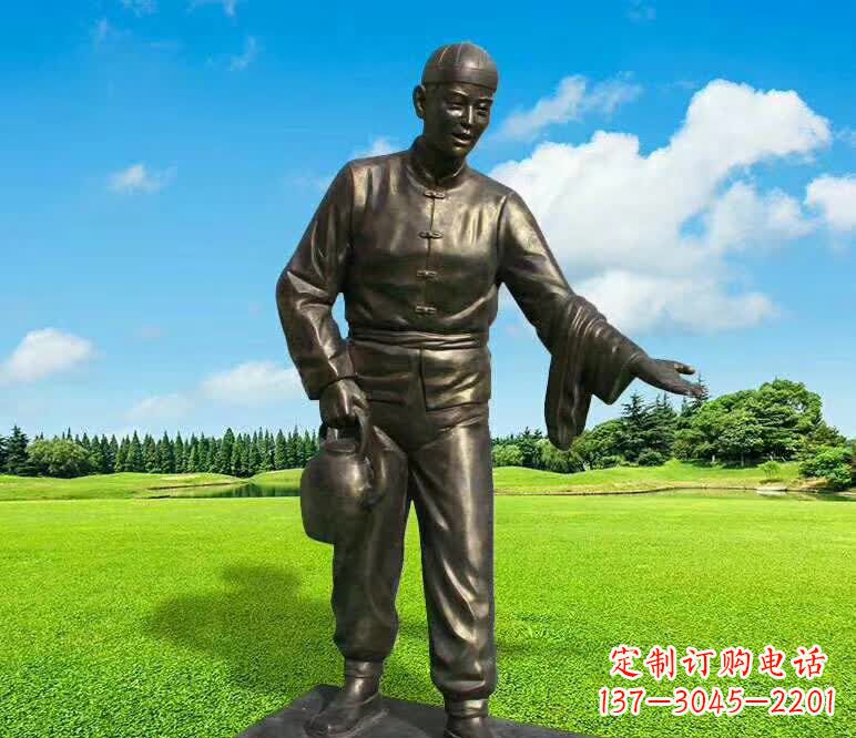 宁波铜雕店小二人物雕塑1