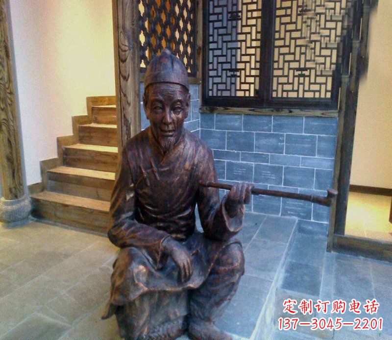 宁波铜雕店小二吸烟庭院人物雕塑