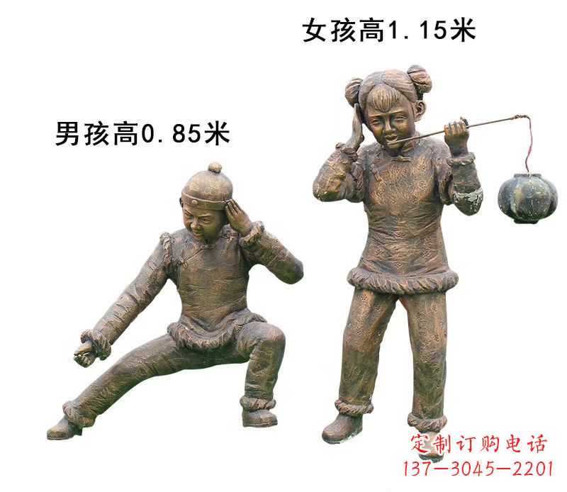 宁波铜雕放鞭炮的儿童童趣雕塑