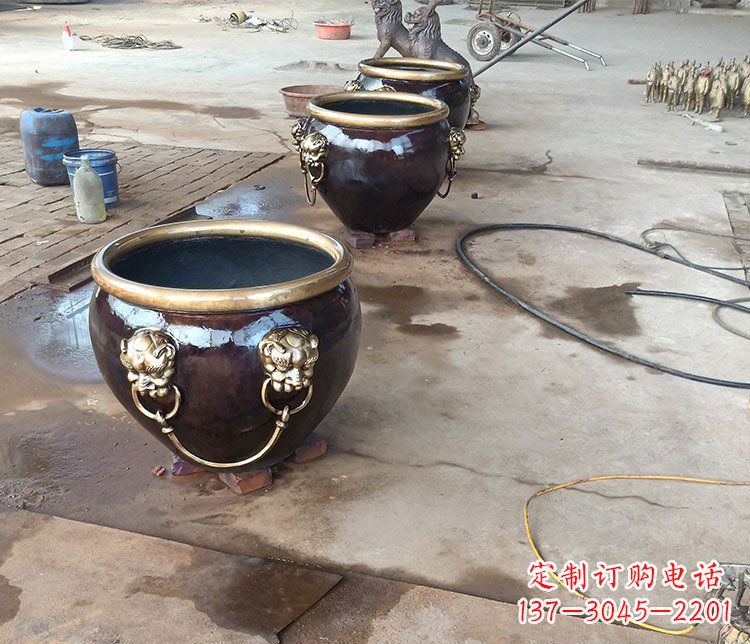 宁波铜雕故宫狮子头水缸雕塑