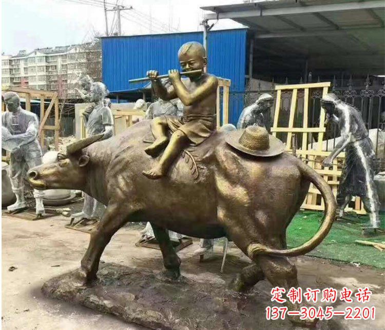 宁波铜雕户外牧童骑牛雕塑摆件