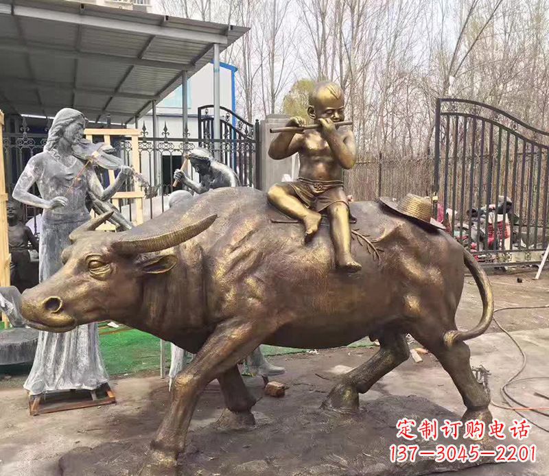 宁波铜雕户外牧童骑牛