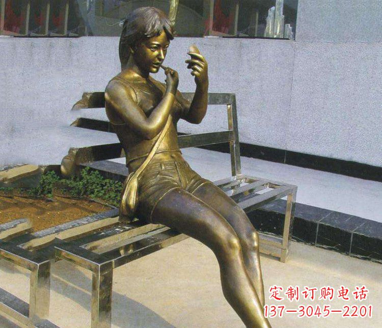 宁波铜雕商业街化妆女孩人物雕塑