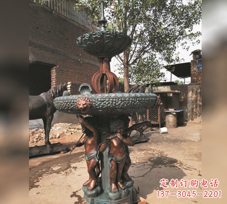 宁波铜雕双层西方儿童喷泉