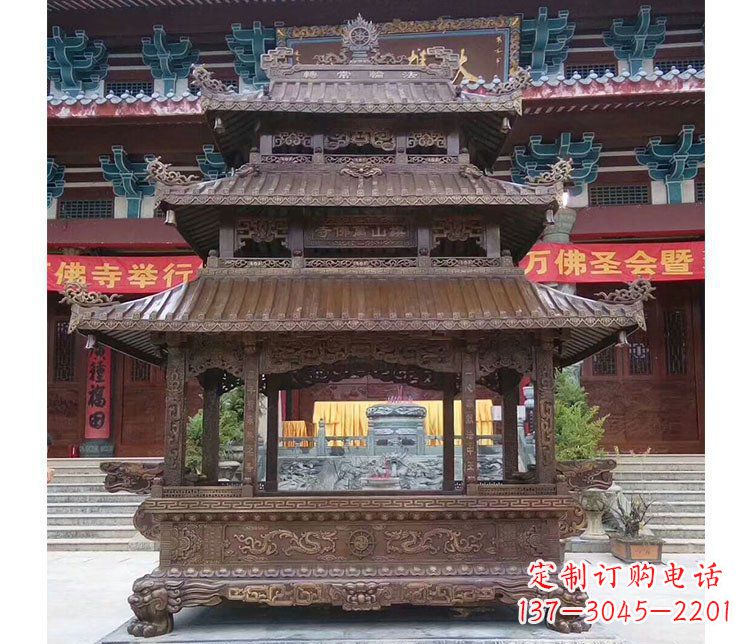 宁波铜雕寺庙佛光普照香炉雕塑摆件 (2)