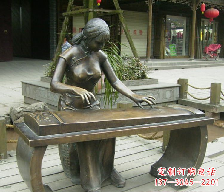 宁波铜雕现代人物弹古筝雕塑