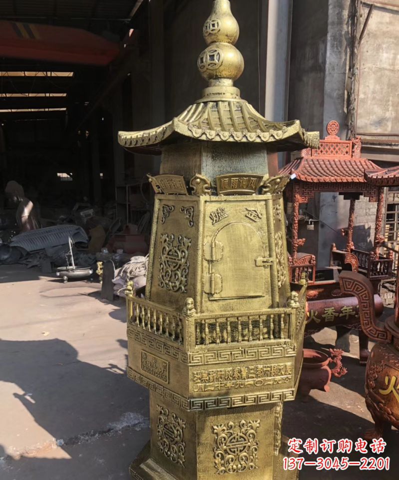 宁波铜雕香炉塔寺庙摆件