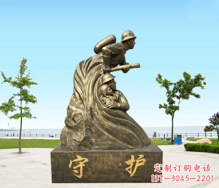 宁波铜雕消防员守护雕塑