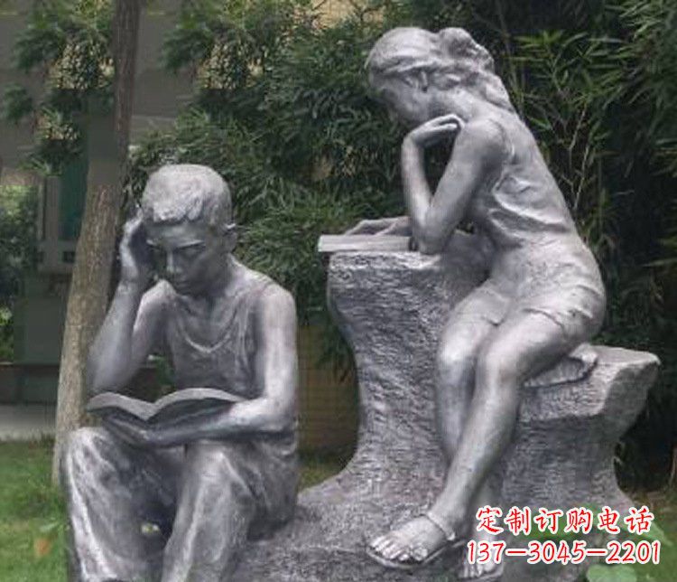 宁波铜雕校园读书学生摆件