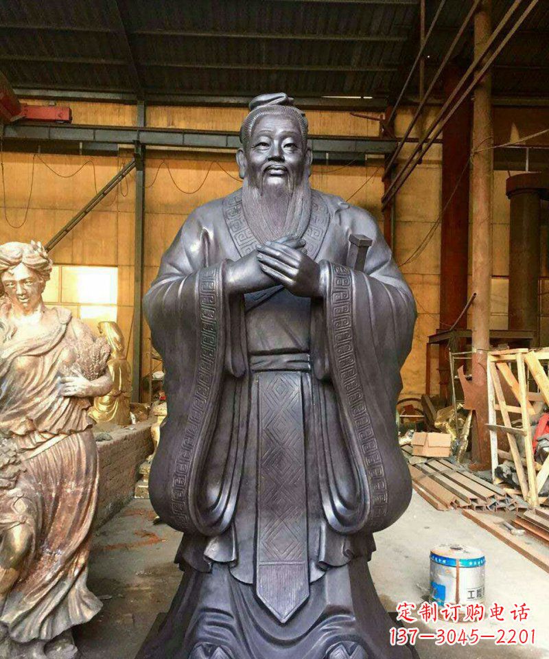 宁波铜雕校园孔子人像雕塑