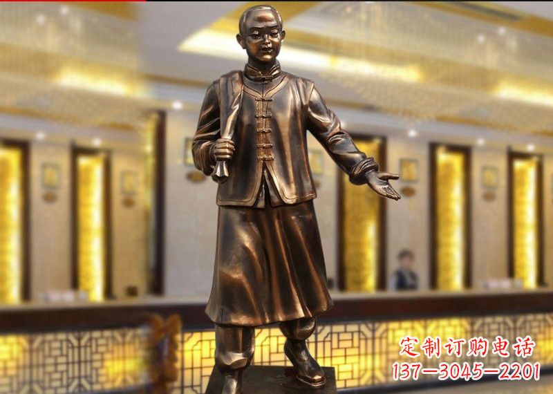 宁波铜雕迎宾人物店小二