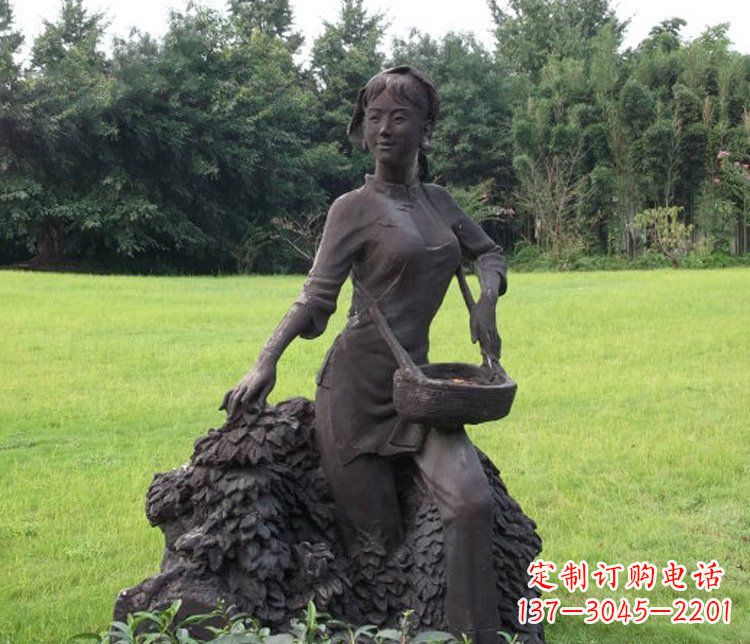 宁波铜雕园林采茶女孩人物雕塑