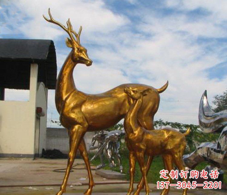 宁波铜雕园林动物母子鹿雕塑
