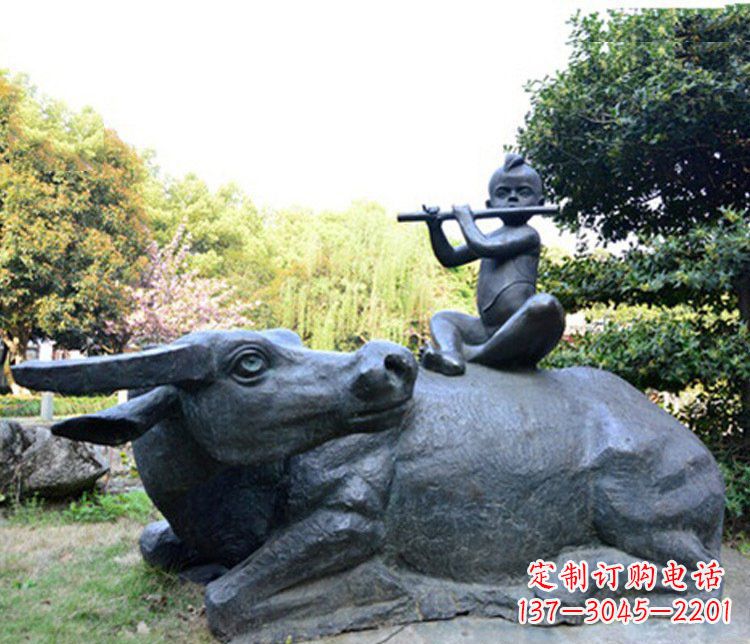 宁波铜雕园林牧童骑牛景观摆件