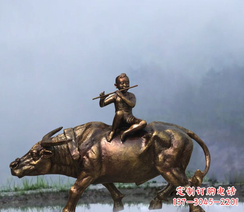 宁波铜雕园林牧童骑牛
