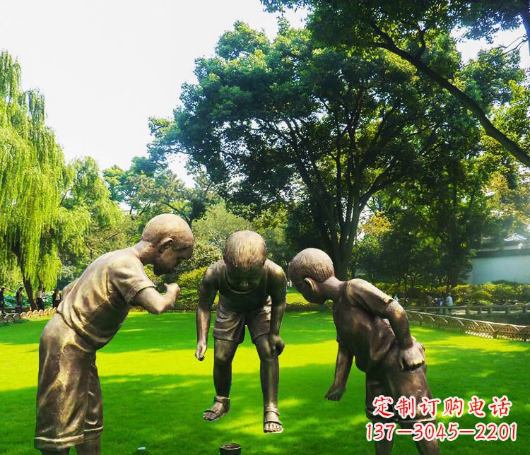 宁波铜雕园林玩陀螺儿童雕塑