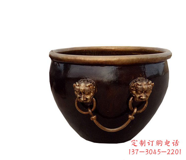 宁波铜雕圆形荷花水缸雕塑 (4)