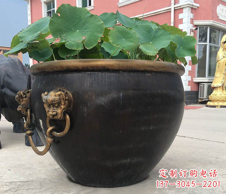 宁波铜雕圆形荷花水缸雕塑 (3)
