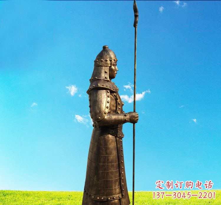 宁波铜雕战士站岗古代人物雕塑