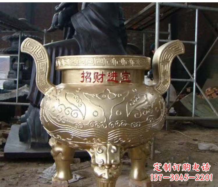 宁波铜雕招财进宝圆形香炉