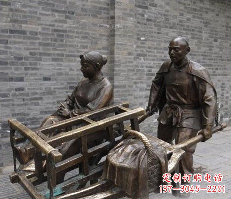 宁波推独轮车的人物铜雕