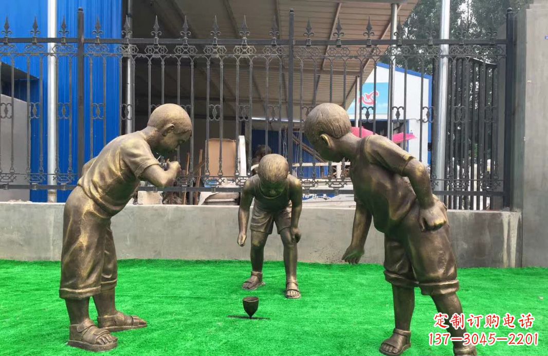 宁波玩陀螺儿童铜雕塑